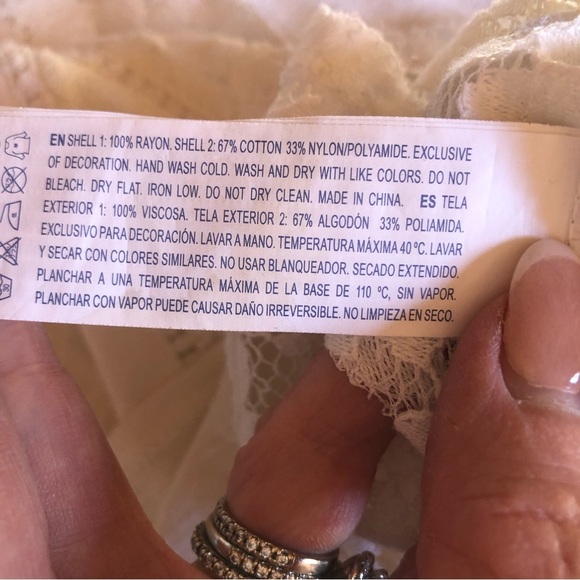 Forever 21 cream tee with lace details and tassels size S - Picture 7 of 9